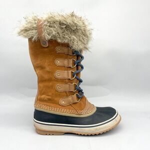Sorel Joan of Arctic Winter Boots Womens 6.5 Brown Suede Faux Fur Trim Lace Up